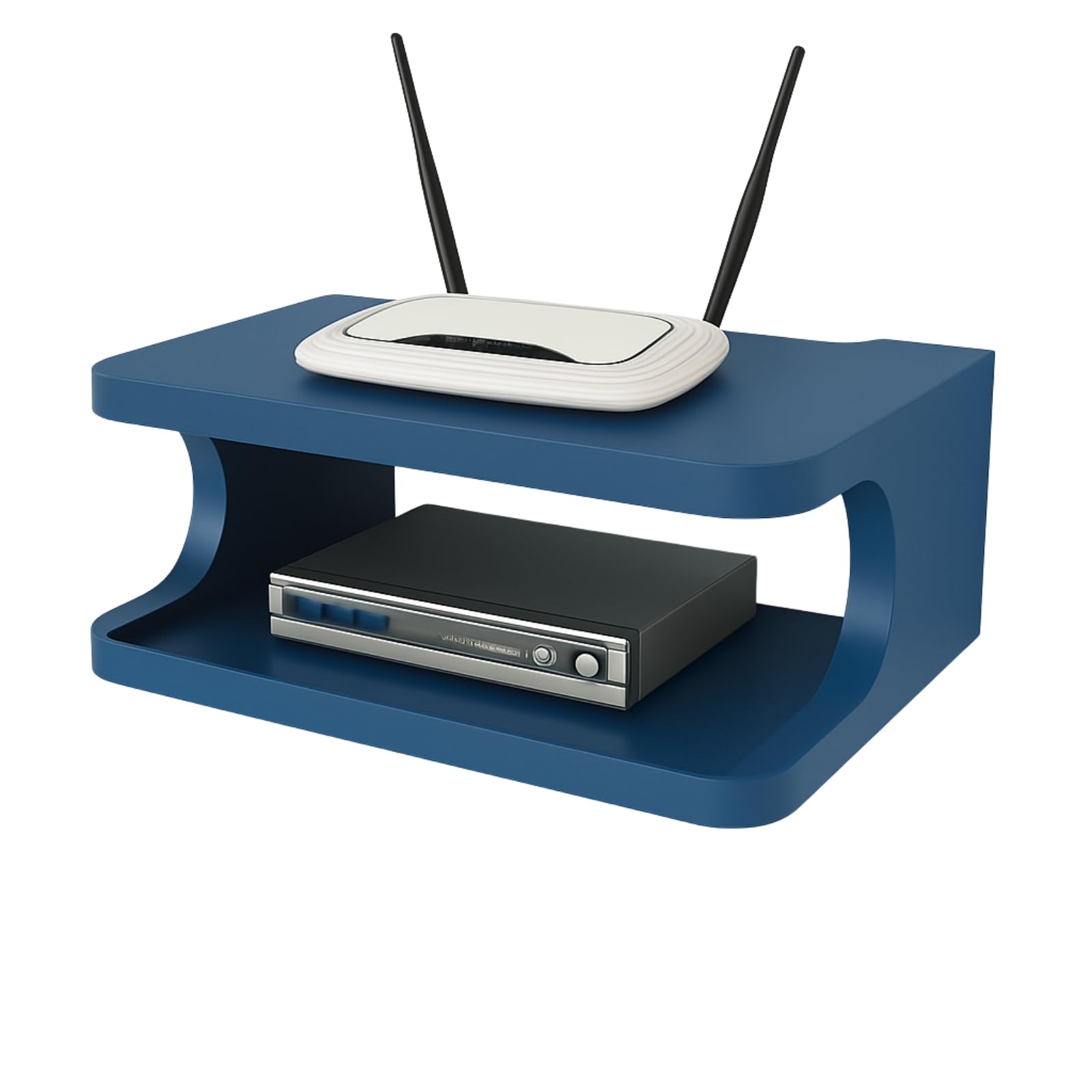 Engineered Wood Set Top Box Stand | Floating Wall Shelf for WiFi Router DTH Box Remotes | Space Saving TV Unit Shelf for Home & Office | Wall Mounted Media Shelf (25x20x9 cm) (Blue)-image-23