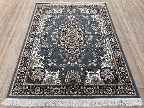 Image of TTC THREAD & TEXTURE CARPET Traditional Comfort: Power-Loomed Carpets for Living Room- Every Space Area Rug Color Grey Size 4x5.5 Feet (110x173cm)
