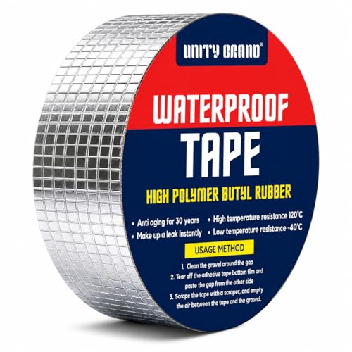 Image of UB Unity Brand Super Strong Adhesive Waterproof tape Permanent Repair Roof Water Leakage Solution Rubber Foil Suitable for Roof Leak, surface Crack, Window Sill Gap, Boat Sealing, Tank Leak (5CM*5M)