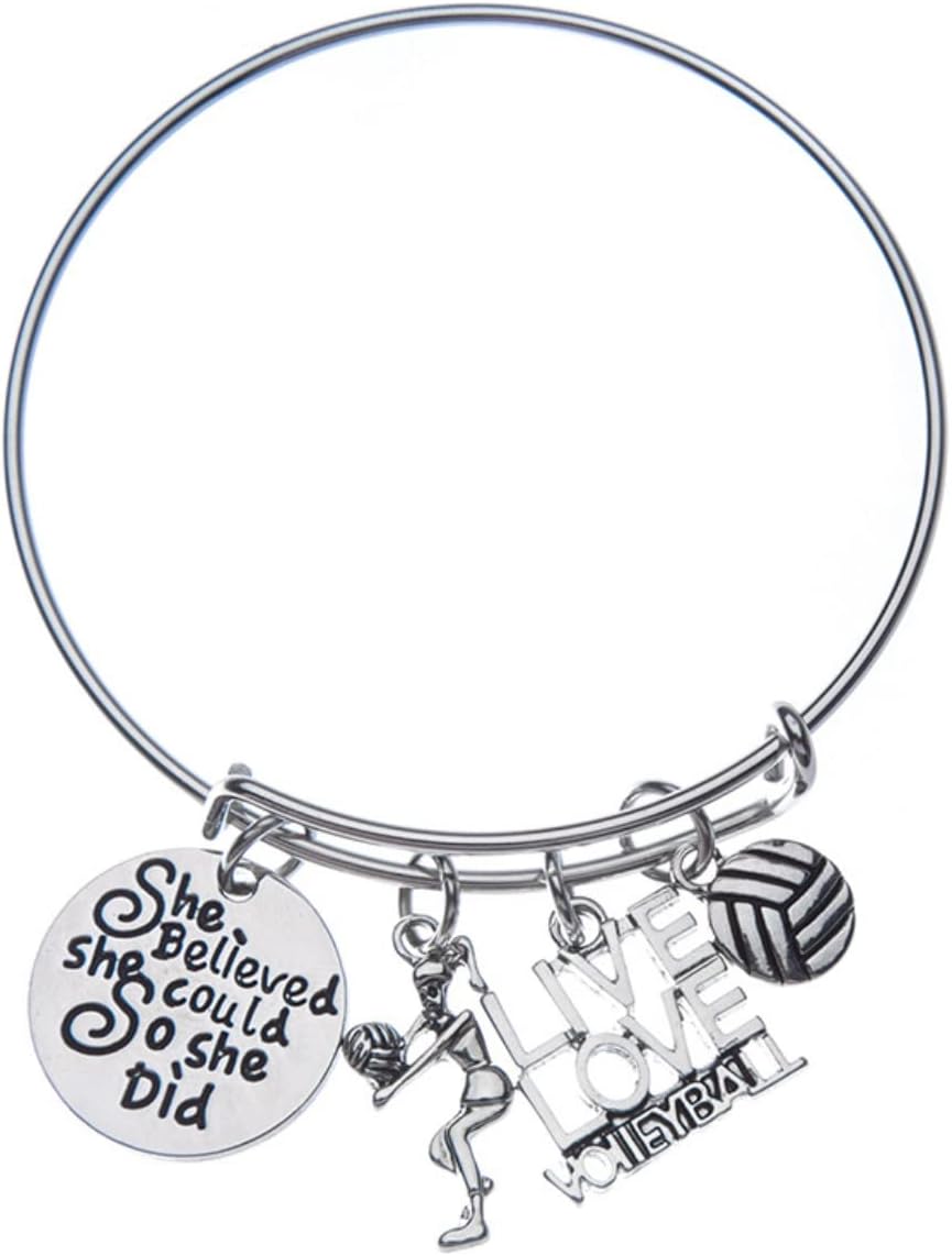 Sportybella Volleyball Bracelet- Gifts for Womens, She Believed She Could So She Did Inspirational Volleyball Jewelry - Volleyball Accessories for Female Volleyball Players and Teams