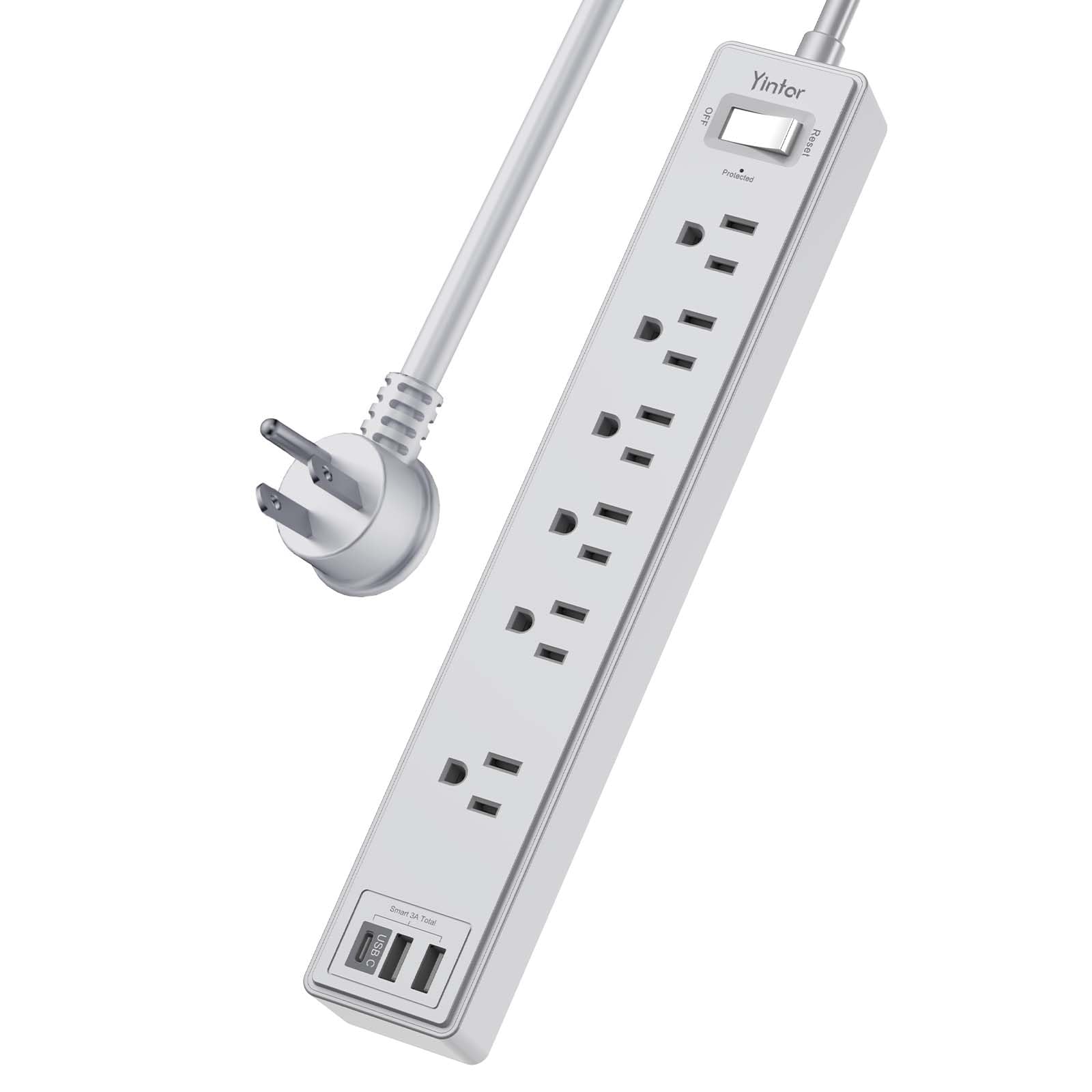 6Ft Power Strip Surge Protector - Yintar Extension Cord with 6 AC Outlets and 3 