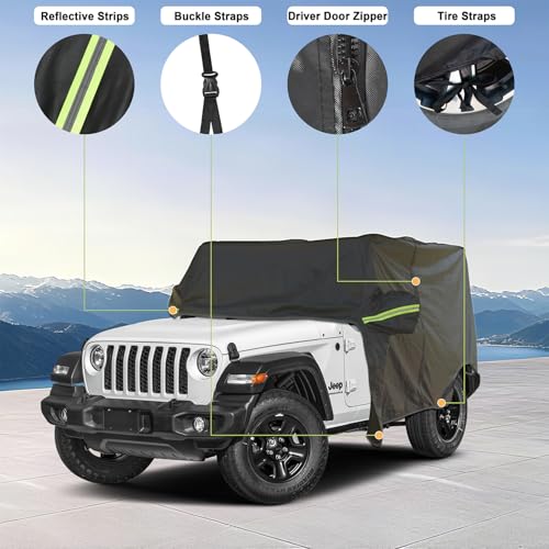 Image of INSAUTO Waterproof Cab Cover for Jeep Wrangler 4-Door (2007-2025), All-Weather Sun, Rain & Snow Protection, UV Resistant, Windproof Outdoor Car Cover with Driver Door Zipper, Perfect for Top-Off Use