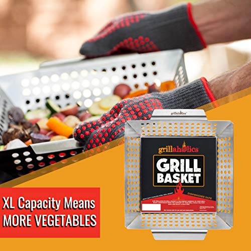 Grillaholics Stainless Steel Grill Wok - Large Capacity BBQ Vegetable Grilling Basket - Thumbnail 5