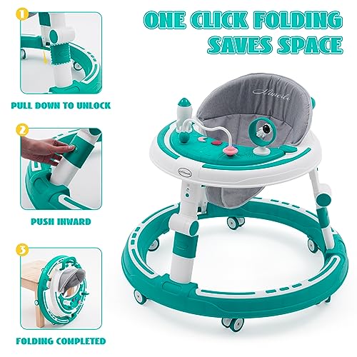 3 in 1 Baby Walker,Height Adjustable,Multifunctional Foldable Kids Push Walker Sit and Stand with 360° Quiet Wheels,Dinner Tray and Game Play Center(with Music),Gift for Girls Boys 6 Months+,Blue - Image 4