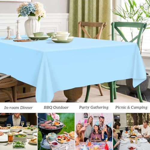 Image of Mulbozy 2 Pcs Light Blue Plastic Tablecloth,Baby Blue Table Cloth