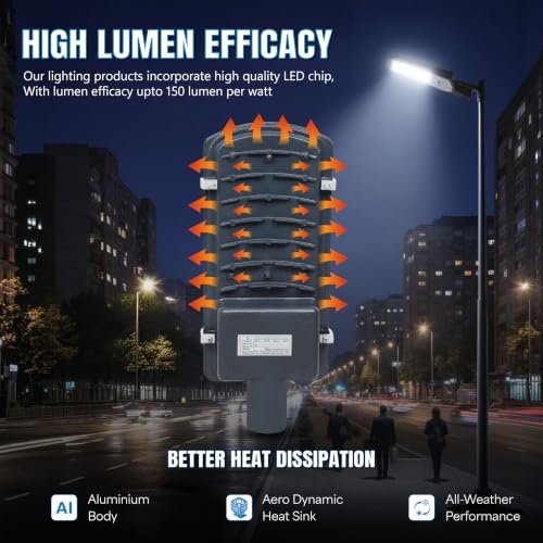 Image of Forus 120W LED Street Light Outdoor with 4-Yr Warranty, High Lumen 120 lm /W Waterproof Cool White Light, Energy Saving Aluminium LED Street Lamp for Road, Parking Lot, Industrial Area Lighting (1 PC)
