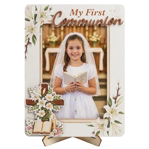 Emotional Uplifting First Communion Picture Plaque First Holy Communion Gifts for Girls Unique First Communion Gifts for Daughter Wood Religious Keepsake Godchilds