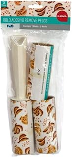 Rolo Adesivo Tira Pelos 3 em 1 (2 refis) com 10 Folhas, Design Floral Tropical, 22x4 cm, Removedor de Fiapos e Poeira para Roupas e Sofás, 3 Peças