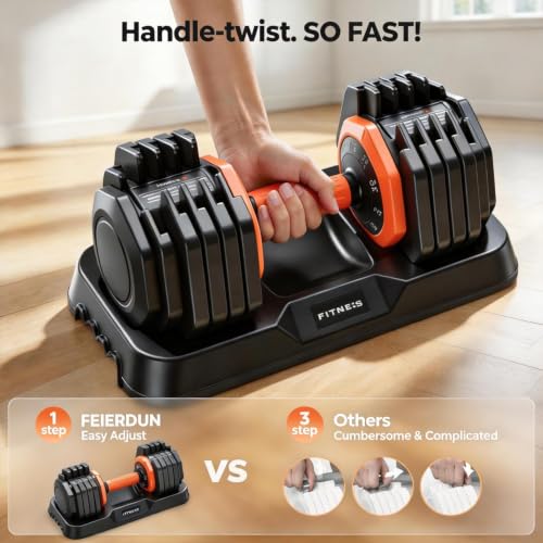 Image of FEIERDUN Adjustable Dumbbell Set, Weight Set for Home Gym, 5 /10-in-1 Free Weight Adjustable Dumbbells, Single Hand Twist Adjust with Non-Slip Handles, 90% Space Saving Strength Training for both Men&Women