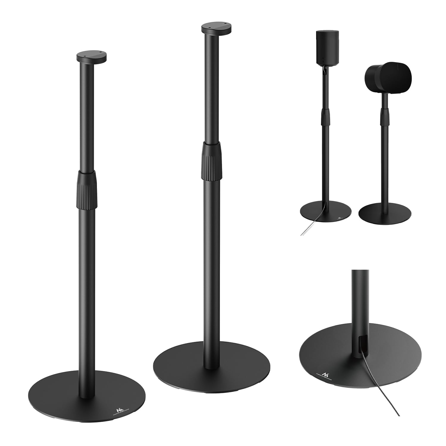 Maclean MC‑496 Supporto da pavimento per Sonos Era 100 e 300 | Regolabile 682-1068 mm | Gestione cavi e base stabile | Set di 2 treppiedi neri | Design elegante e sicuro