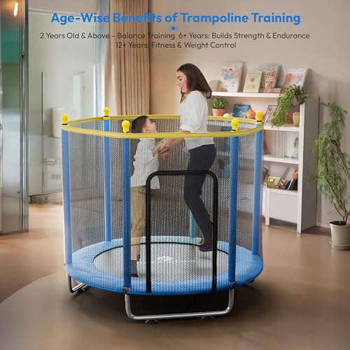Image of StarAndDaisy 55 inch Trampoline for Kids at Home with Safety Net for Adults, Indoor & Outdoor Trampoline / 120KG Loading Capacity with Stainless Steel Frame & Legs -55 inch, 4.5 Feet (Blue)