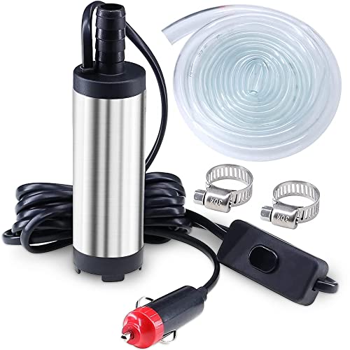 Pompe de transfert de carburant, pompe diesel 12 V, pompe à huile portable submersible en acier inoxydable, petite pompe à kérosène et tuyau de 3 mètres pour transfert d'eau et d'huile Cover