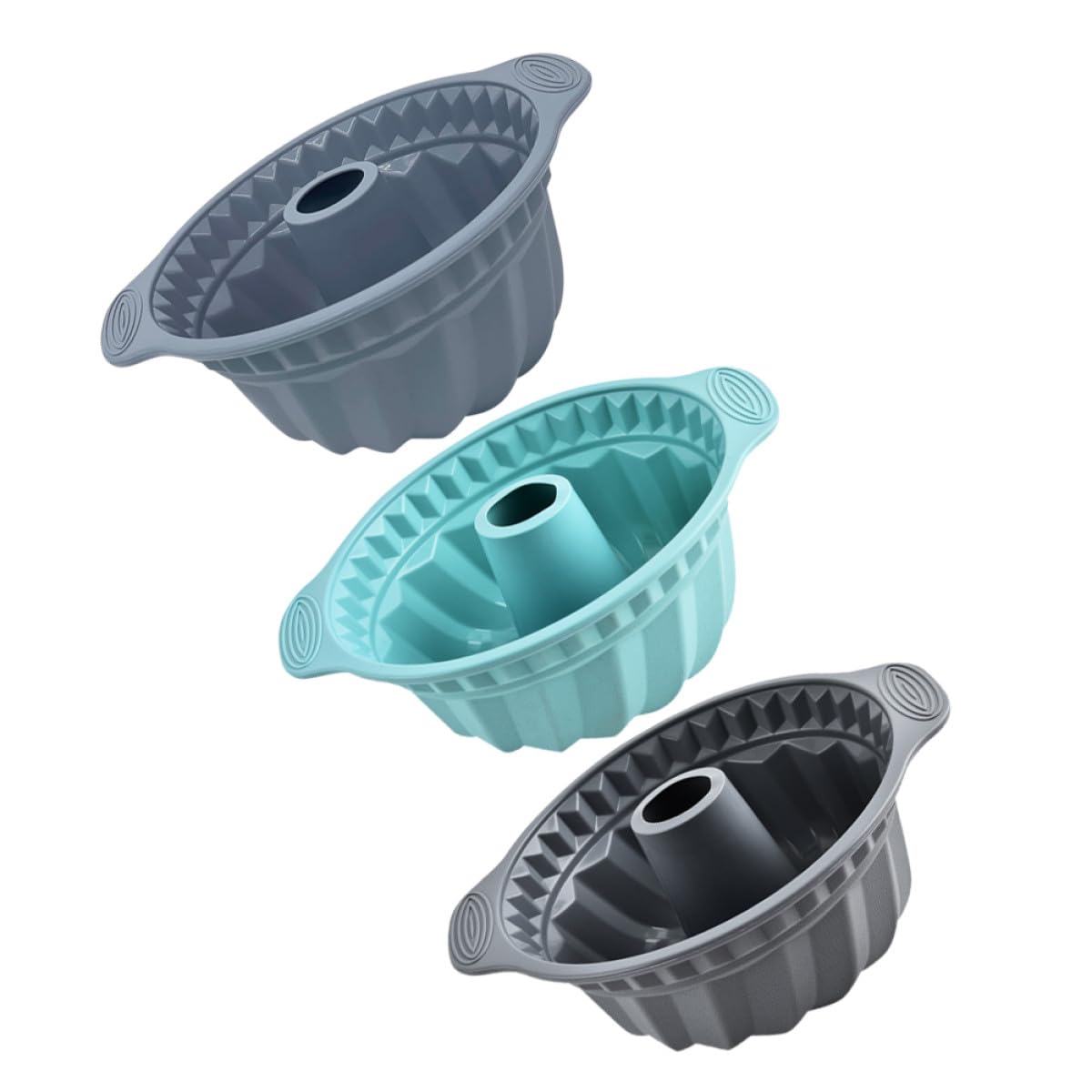 Yardwe Stampo per Torta in Silicone 3 Pezzi Set, Resistente e Grande capacità, Forma Tonda Scanalata Manici, per Preparare Dolci per Feste Amici