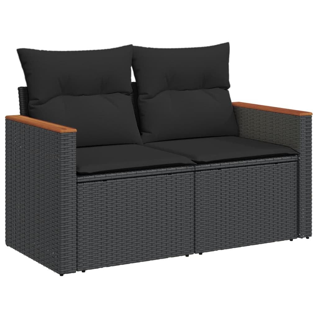 Myheimly Gartensofa mit Kissen 2-Sitzer Schwarz Poly Rattan Schwarz mit Stauraum 3041954de