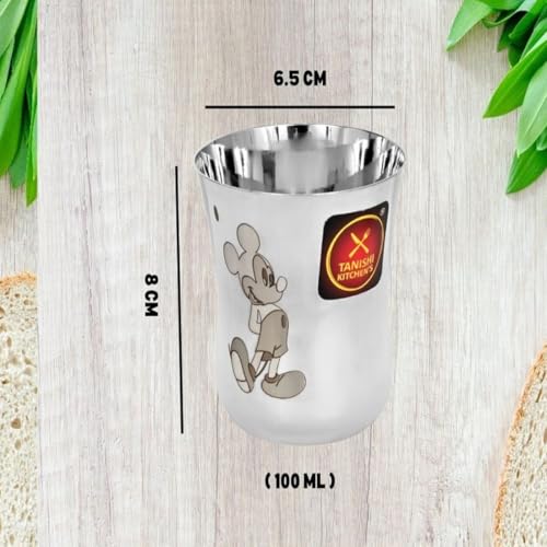 Image of TANISHI KITCHEN'S Stainless Steel Mickey Character Glass- 1 Pcs. 100ml | Cartoon-Themed Drinkware for Kids | Durable, Rust-Free & Dishwasher Safe