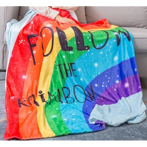 Zevrez Rainbow Blanket Super Soft Colorful Pride Throw Blanket for Girls Twin Size Rainbows Gifts for Kids Rainbow Lovers Follow The Rainbow Flannel Fleece Girly Blanket (60"x80", 2) Cover