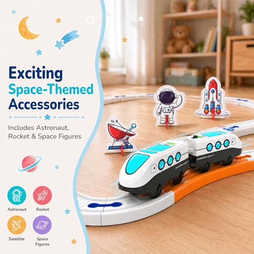 Image of Lifelong Space Trainset 33 PCS | Battery Operated Toy Train Set | DIY Train Track Set with Lights & Sounds | Magnetic with Space Theme Train Set for Kids 3-7 Years (LLCRCT04)