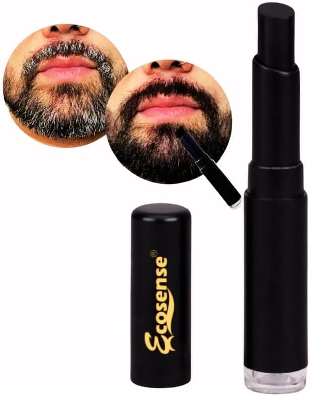 Ecosense Beard Touch Up Stick for Men | Grey Beard Cover Pen | Natural Looking Beard Colour | Instant Beard & Moustache Filler | Black 3g
