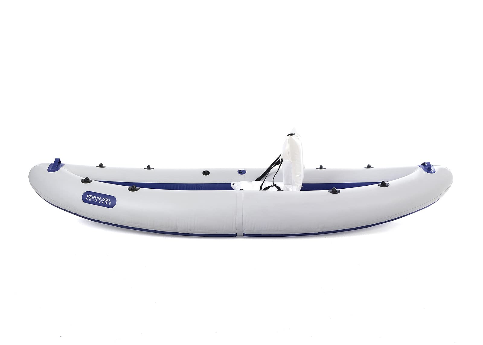 Perun Outdoors LB-300K 1 Person Durable PVC Inflatable Kayak Boat Comfort 300cm (9'10inch) with Foot Air Pump and Carry Bag, Light Gray + Blue