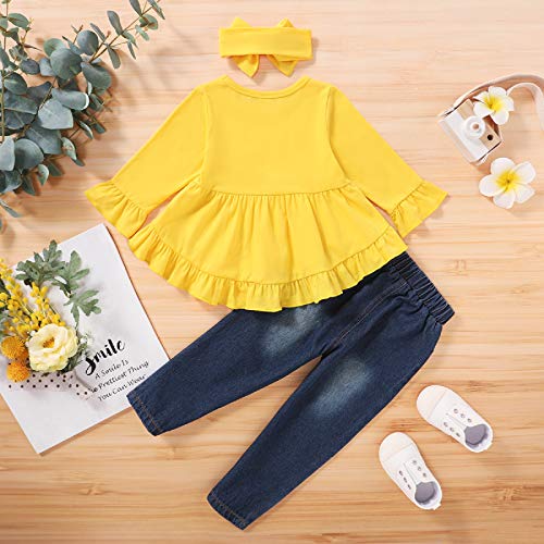 NCONCO Kids Peuter Meisjes Mode Pak Lange Mouw Shirt + Gat Broek + Hoofdband Outfits 3 stks/Set - Image 4