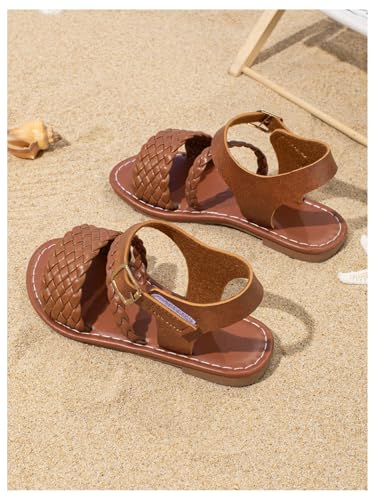 GORGLITTER Girl's Leather Ankle Strap Flat Sandals Dressy Braided Round Open Toe Summer Vacation Beach Cute Sandals 20252