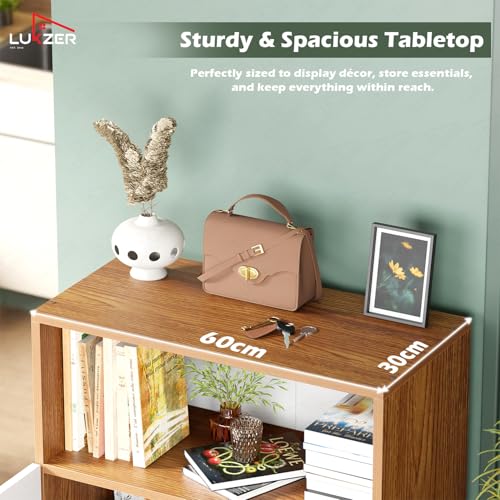 Image of Lukzer 4-Tier Kitchen Storage Cabinet Organizer (SR-003 /Oak Brown) Engineered Wood Multipurpose Kitchen Rack & Storage Shelf with Door, Modern Pantry Cabinet for Dining & Living Room (92x30x60 cm)
