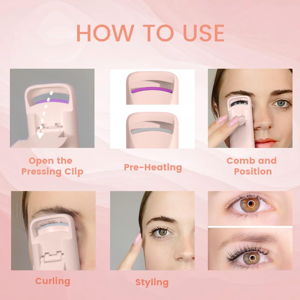 Beheizte Wimpernzange – Elektrische Wimpernzange mit wärmeempfindlichem Silikon-Pad, Typ-C wiederaufladbarer Mini-Lash-Curler, 8s schnelle Erwärmung, 24 Stunden, lang anhaltendes Wimpernlifting zum