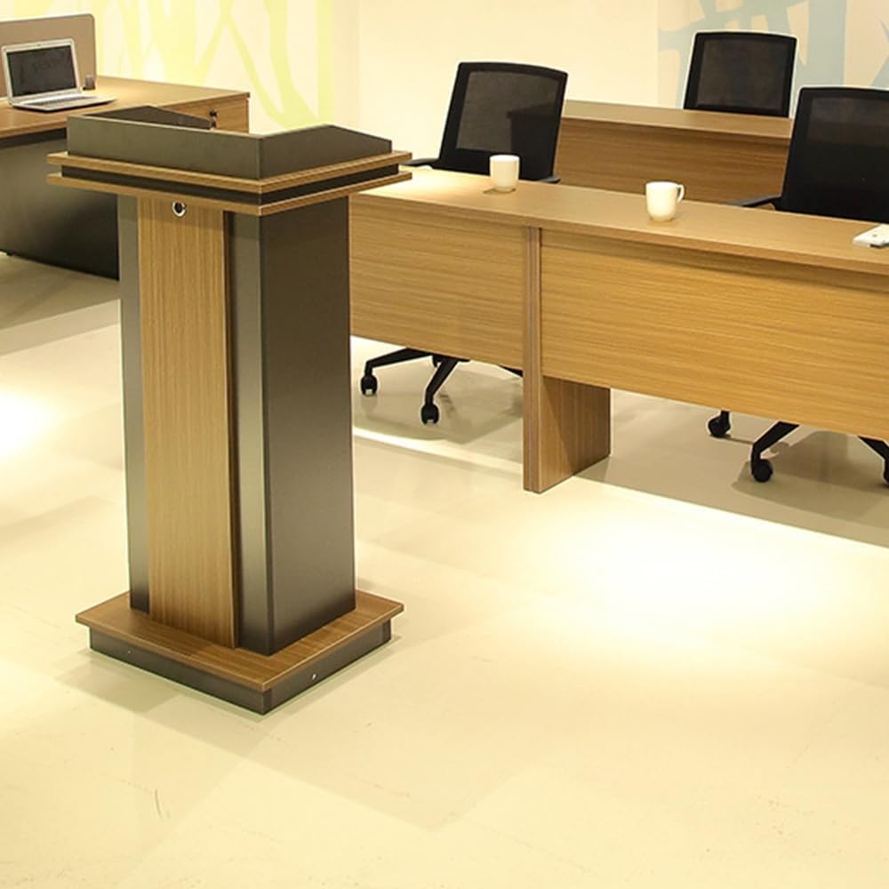 MOOFI Wooden Podium Stand With Wheels & Storage – Lectern For Church, Classroom, Presentations, Brown/Grey
