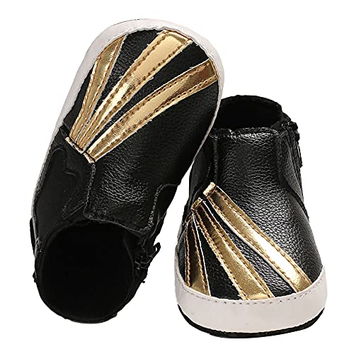 Hopscotch Baby Boys PU Stripe Printed Infant Shoes Booties in Black