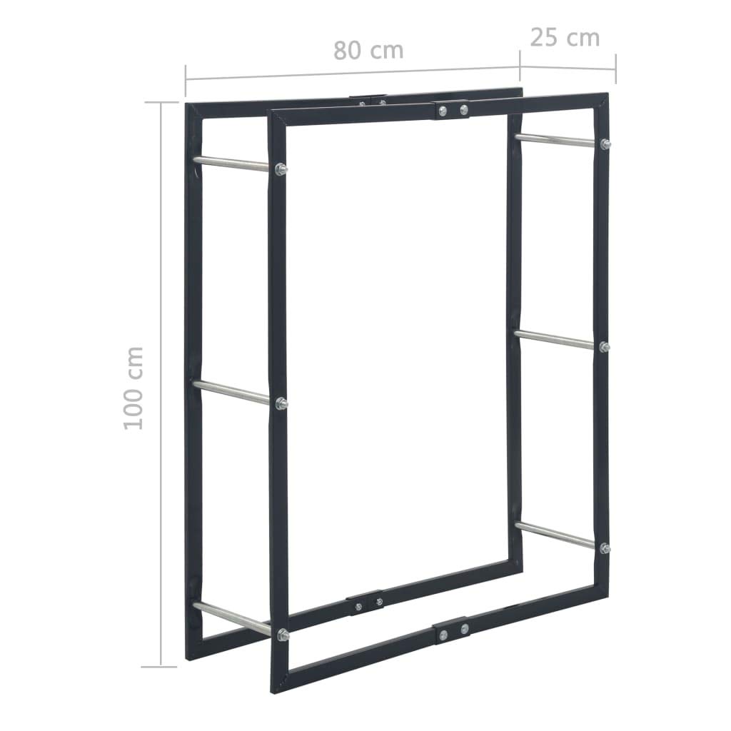 Regał na drewno opałowe, czarny, stal, 80 x 25 x 100 cm, regał na drewno kominkowe, stojak na drewno opałowe, stojak na drewno opałowe, na taras, do salonu, ogrodu, do porządnego