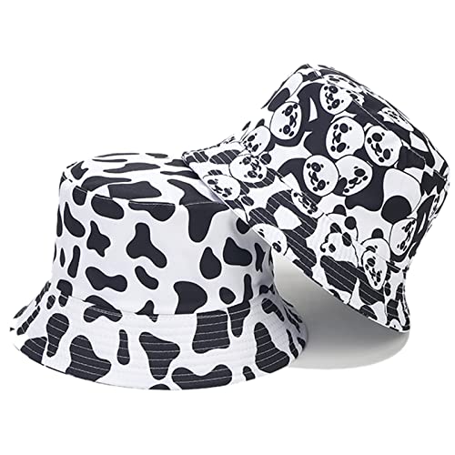 Arogheiz Bucket Hat For Women Double Sided Sun Hat Reversible Floral Fruit Print Fisherman Hat For Travel Beach Fishing Pool （Cow/Panda） #TOP12