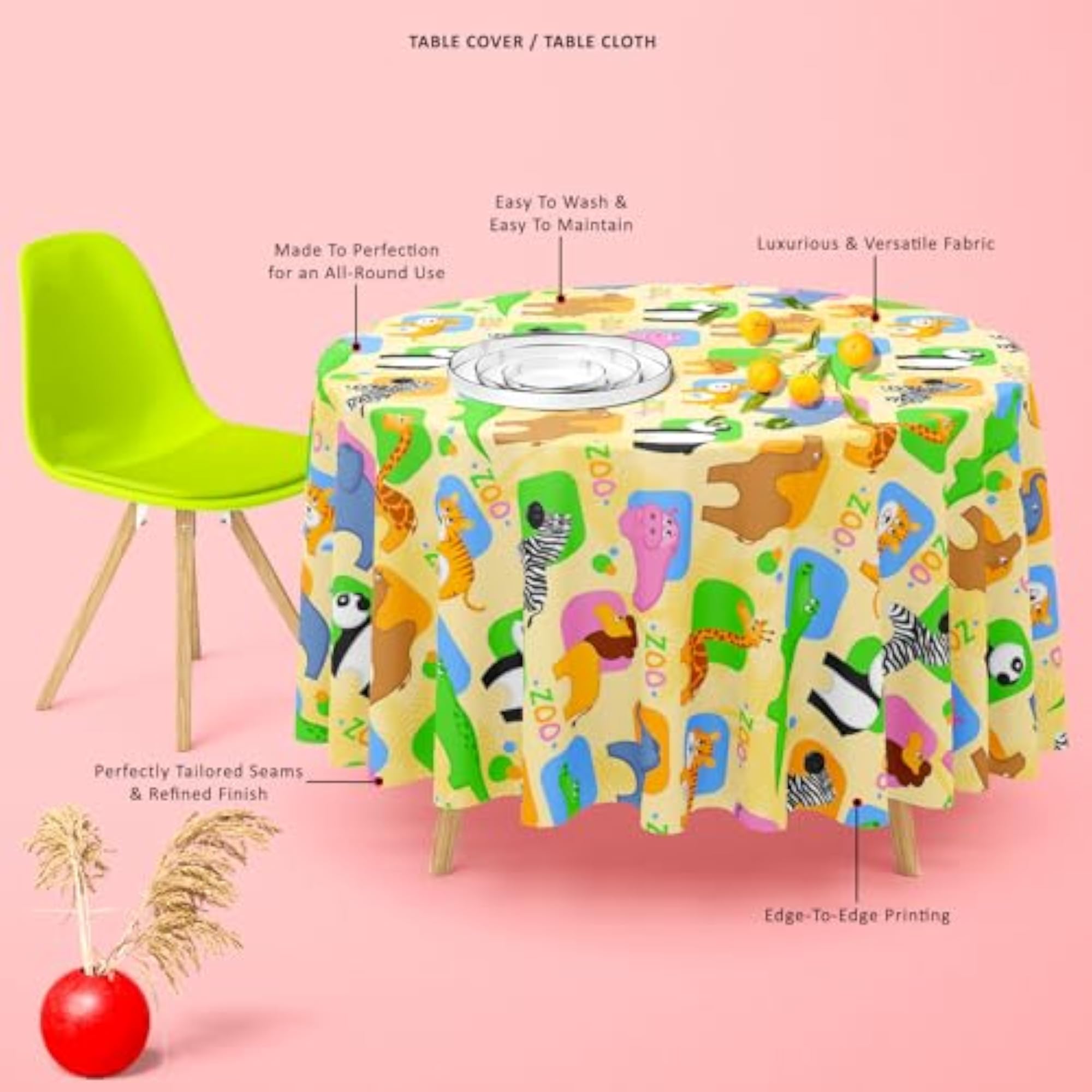 African Animals Cotton Canvas Table Cloth Cover for Dining & Center Table