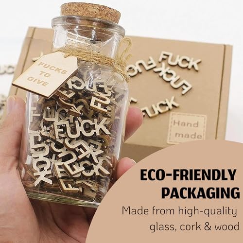 Funny Jar of Fucks (5 oz) – 100pcs Wooden Fucks to Give, Gag Gifts for Friends, White Elephant & Christmas Gift for Men & Women, Adult Humor, Office Desk Decor