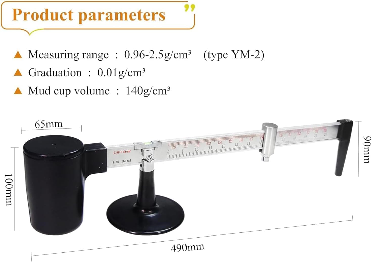 Hydrometr do pomiaru gęstości płuczki wiertniczej o dokładności 0,96-2,5 G/cm³ i dokładności 0,01 do badania płynu wiertniczego