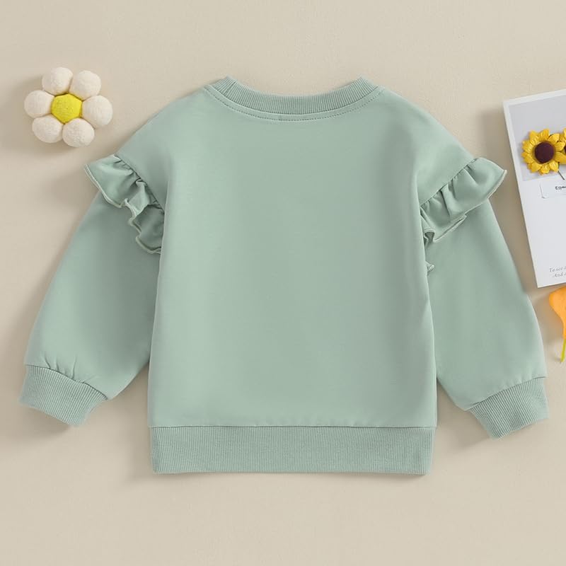 Amiblvowa Toddler Baby Girl Ruffle Sweatshirt Solid Color Crewneck Long Sleeve Pullover Tops Little Kids Fall Winter Clothes (Ruffled Green, 2-3 Years)