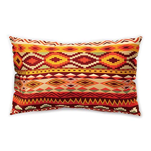 Hengjiang WEIANG Housse de coussin rectangulaire, style ethnique africain, orange/marron, motifs géométriques recto verso, en peluche douce, 30 x 50 cm