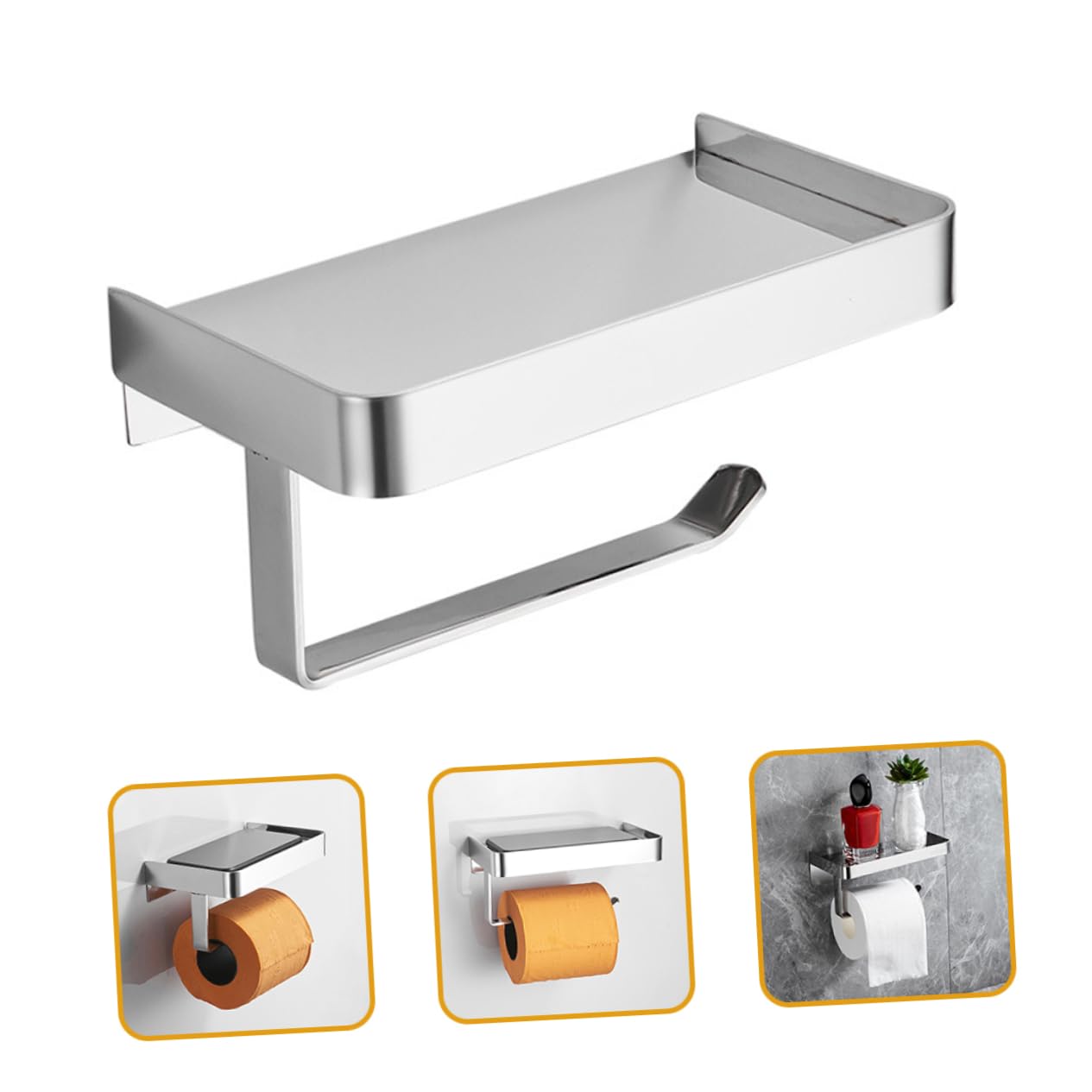 NUOBESTY Porta Carta senza Sbiadire da Muro in Acciaio Inossidabile Igienica Argento con Ripiano Porta Telefono Resistente per Bagno e Cucine
