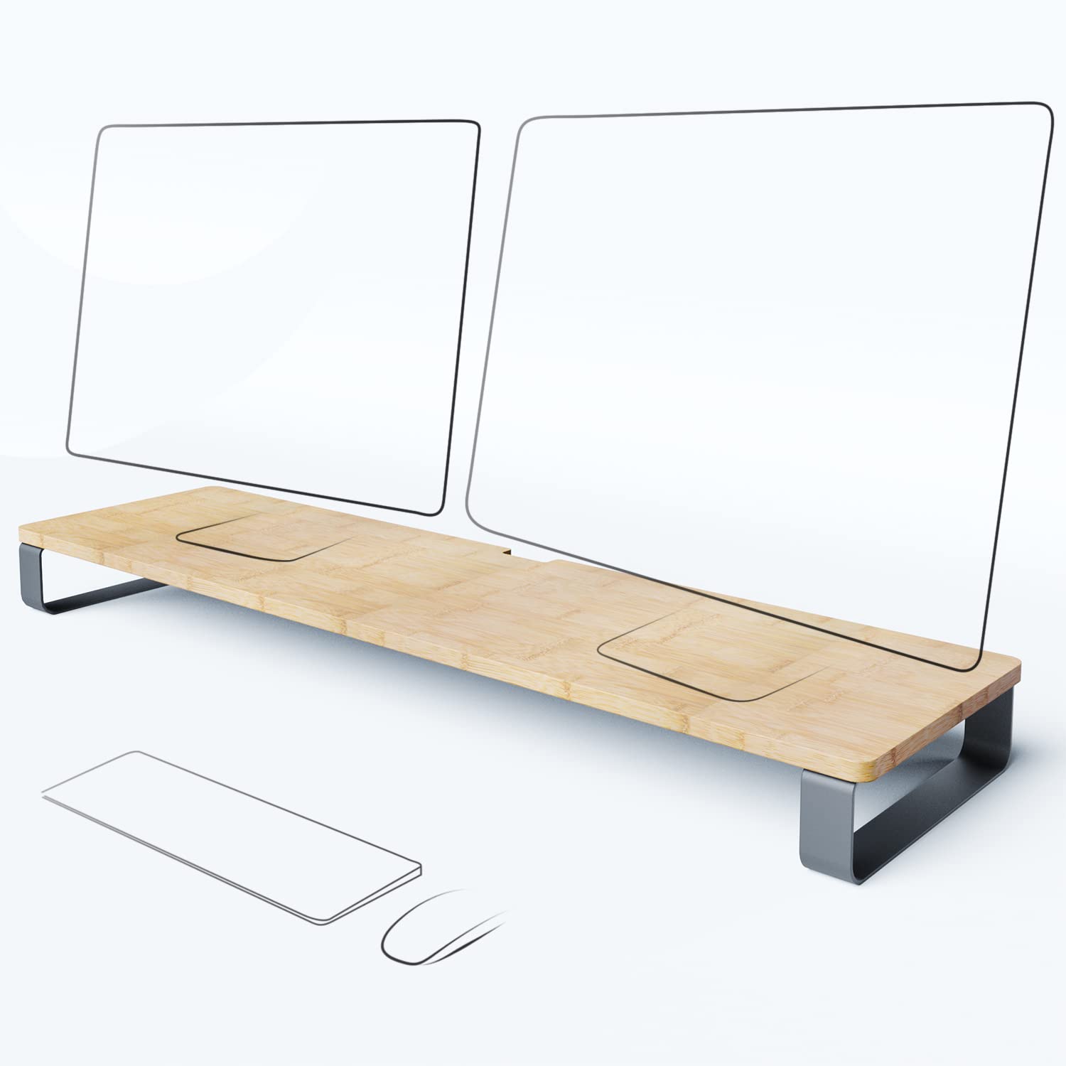 Monitorständer & Monitorerhöhung XXL – für zwei Monitore, einfache Montage & 100 % FSC Bambus-Holz (Schreibtisch Organizer, PC-/Laptop-/Bildschirm-Erhöhung, 1 m breit, bessere Ergonomie) KD Essentials