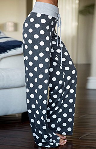 Amiery Womens Comfy Stretch Polka Dot Casual Pajamas Pants Bottom Palazzo Lounge Pants Blue Grey L #TOP1