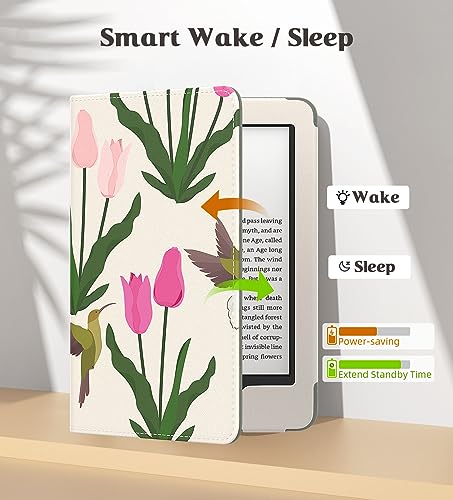 Image of MoKo Case Fits All-new 6 inch Kindle(11th Generation, 2024 /2022 Release) /Kindle(10th Gen,2019) /Kindle(8th Gen, 2016), Ultra Lightweight PU Shell Cover with Auto Wake /Sleep for Kindle 2024, Tulip