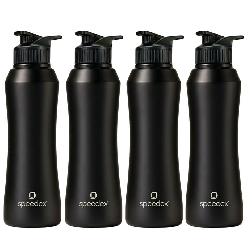 Image of Speedex Stainless Steel Water Bottle 1 Ltr, Leak Proof Sipper Cap, BIS Approved 1000 ml Metal Bottle For Daily, Office, School, Gym, Travel Use for Men, Women, Kids, Adults, Black, Set of 4