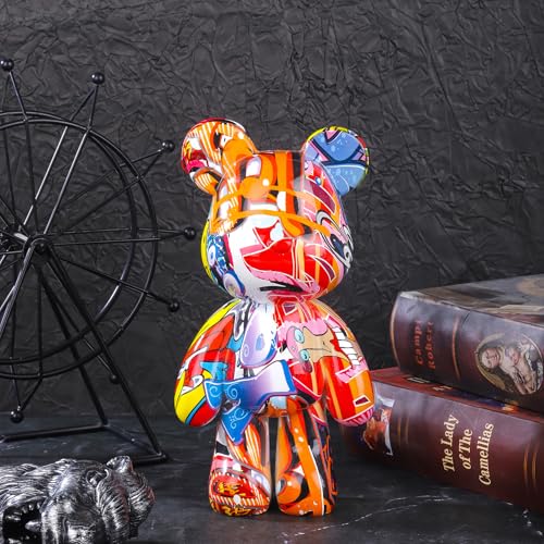 Coniuty Sculpture d'ours graffiti décorative en résine - Statue d'art - Décoration pour bureau, salon, chambre à coucher, bibliothèque, meuble TV, bureau...