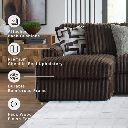 Image of Signature Design by Ashley Midnight-Madness 4-Piece Sectional with Chaise, Anti-Sag Foundation, Jumbo Corduroy Polyester U-Shaped Sofa for Living Room Comfort, Chocolate Brown, 151 inch W