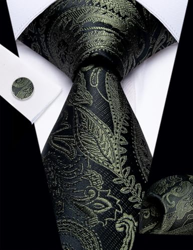 Image of YourTies Silk Paisley Floral Tie and Pocket Square Cufflinks with Lapel Pin Sets for Men 5PC Wedding Party