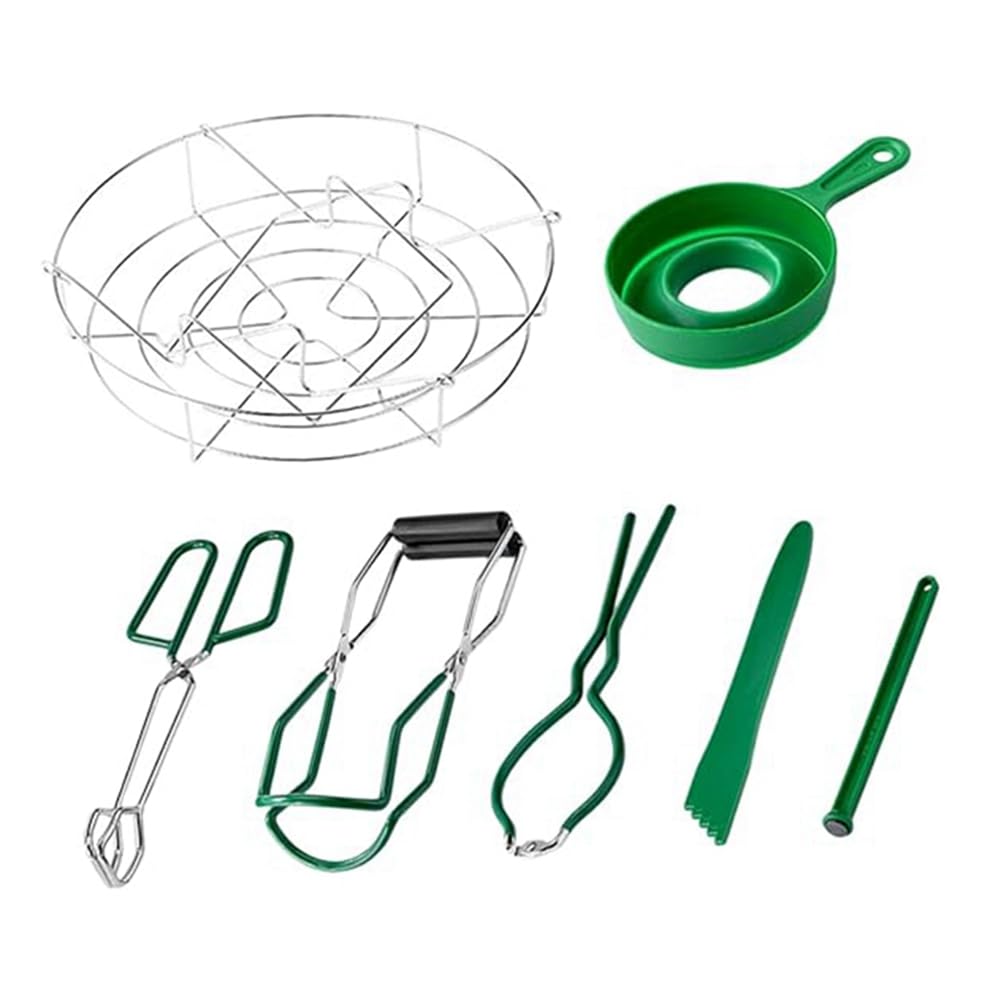 Set di 7 attrezzi per conserve, barattoli a pressione per inscatolare, per la casa, pinze per conserve per conserve, imbuto per conserve, vetro, verde, facile da usare