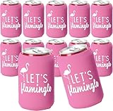 Let's Flamingle! Set of 12 Pink and White Can Coolers Cups, Flamingo Can Coolers Flamingo Party Supplies Perfect for Birthday Party, Bachelorette Party, and Bridal Showers (Let's Flamingle)