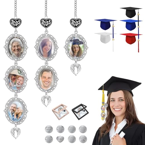 Custom Memorial Graduation Tassel Photo Charm with Angel Wings 2025 Personalized Graduation Cap Tassel Graduate Gifts for Ceremony Picture Decoration
