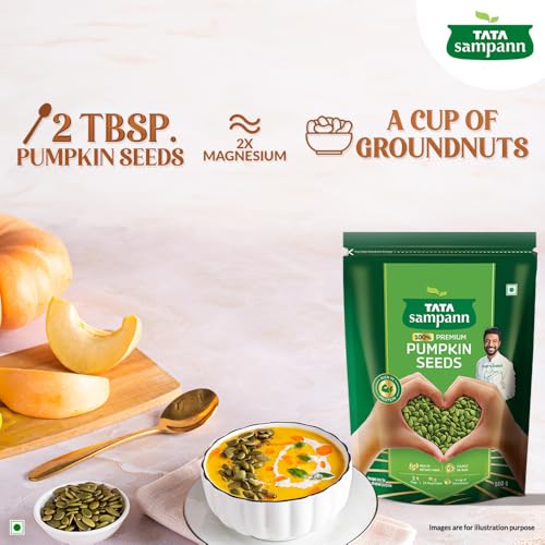 Image of Tata Sampann Pumpkin Seeds, 500g, Rich in Protein, Dietary Fibre, Magnesium & Phosphorus, Raw & Unroasted Pumpkin Seeds, Source of Iron & Zinc, Handpicked Seeds, Resealable Pack (Pack of 2)