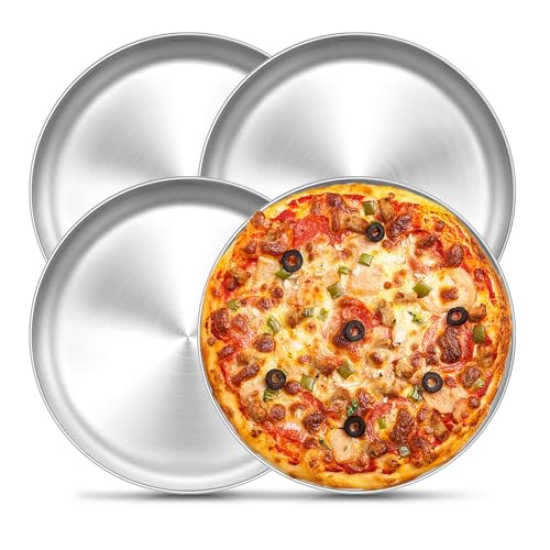 Onader Pizzablech 4er Set, 30cm Edelstahl Pizzaform, Rund Pizza Backblech für Backen, Servieren, Gesund & Spülmaschinenfest, Ungiftig & Einfach zu Reinigen
