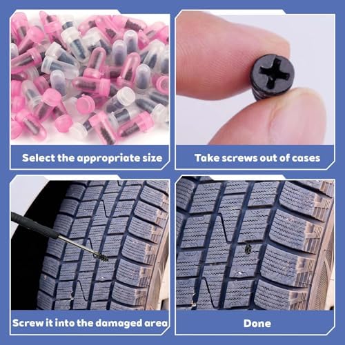 60 Pcs Tire Plugs 2 Sizes (30S/30L), Rubber Coated Emergency Tire Repair Kit with Screwdriver & 2 Color Protective Cases for Motorcycle Auto Car Truck Tractor — view 4